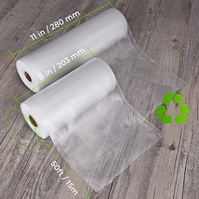 Vacuum Sealer Bags For Food, 6 Pack 3 Rolls11"x20' +3 Rolls 8"x20' Commercial Grade BPA Free Bag Rolls, Durable Customized Size Food Vac Bags for Storage and Sous Vide Cooking，Puncture Prevention