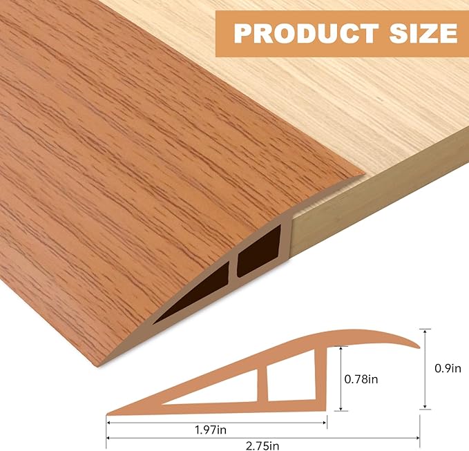Vinyl Door Threshold Flooring Transition Strip Self Adhesive Carpet Edging Strip for Laminate Doorway Edge Threshold from 3/5" to 4/5" (Yellow Wood Grain, 10 Ft)