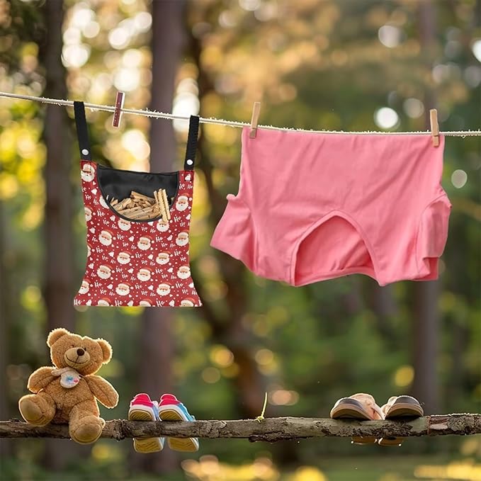 Clothespin Bag with Hanging Rope for Home Outdoor，Laundry Hanging Bag Fits Clothes Lines for Hanging Clothes Outside Balcony Bathroom Corridor Yard - Santa Claus