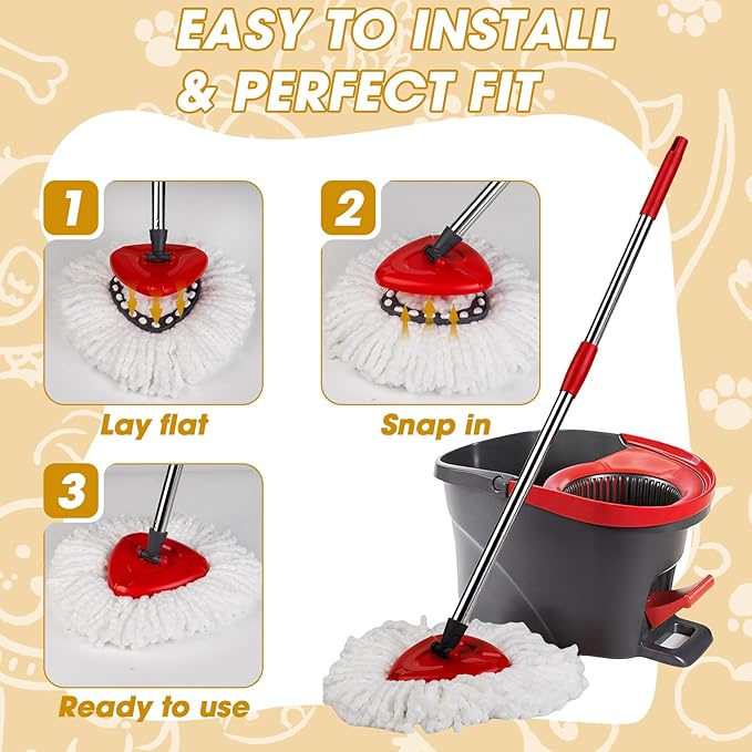 6 Pack Spin Mop Replacement Heads, Microfiber Spin Mop Refills for O Ceda EasyWrin 1-Tank System, 360° Replacement Mop Head, Machine Washable Spinning Mop Replace Head for Easy Floor Cleaning