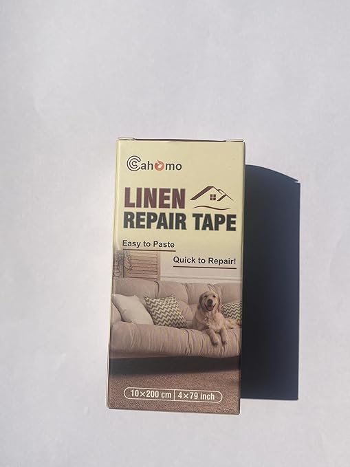 Linen Repair Tape 4x79 inch, Self Adhesive Fabric Patches, Linen Patch Tape Kit, Fabric Repair Tape for Couch Sofas, Headboards, Chairs, Pillows, Curtains, Couches - Beige
