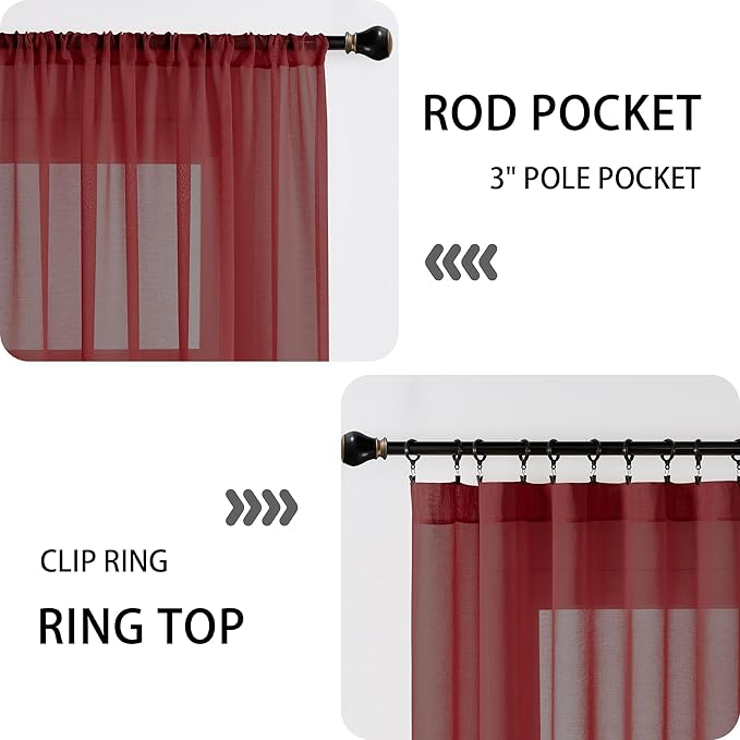 Tollpiz Sheer Curtains Closet Linen Textured Curtain Sheers Doorway Light Filtering Voile Patio Glass Door Rod Pocket Curtains French Door, 54 x 80 inches Long, Burgundy Red, Set of 1 Panel