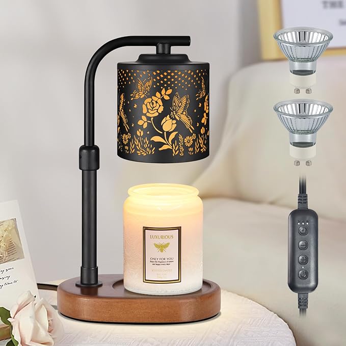 Candle Warmer Lamp with Timer,Birthday Gifts for Women Mom,Adjustable Height for Scented Jar Candles,Electric Candle Lamp Warmer for Home Decor(Butterfly Roses)
