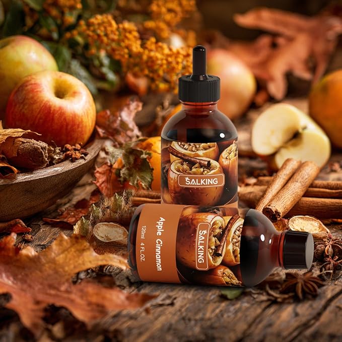 SALKING Apple Cinnamon Fragrance Oil, 120ml (4 Fl Oz) Premium Essential Oils for Diffuser, Candle Scents for Candle Making, Soap Making Supplies, Autumn Diffuser Oil, Halloween Thanksgiving Gift