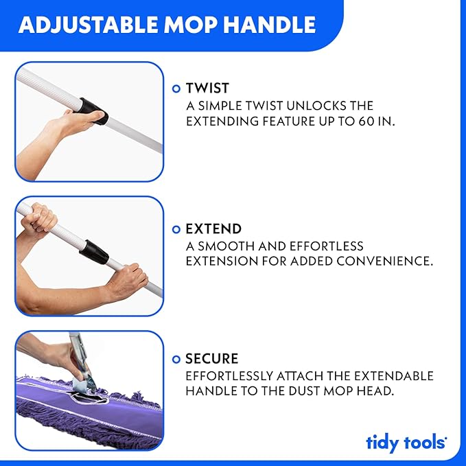 24 Inch Purple Commercial Dust Mop & Floor Sweeper with Extendable Handle – Mop for Hardwood, Tile, and Concrete Floor Cleaning