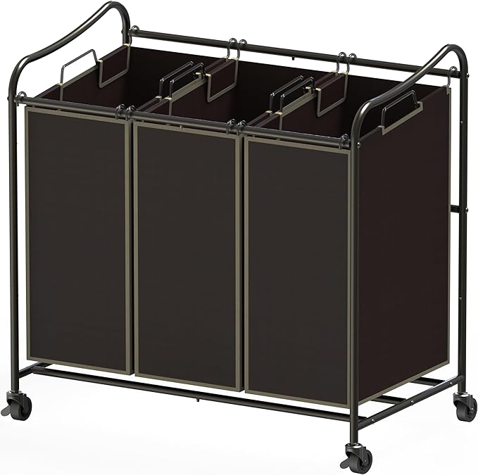 Simple Houseware Heavy Duty 3-Bag Laundry Sorter Rolling Cart, Bronze