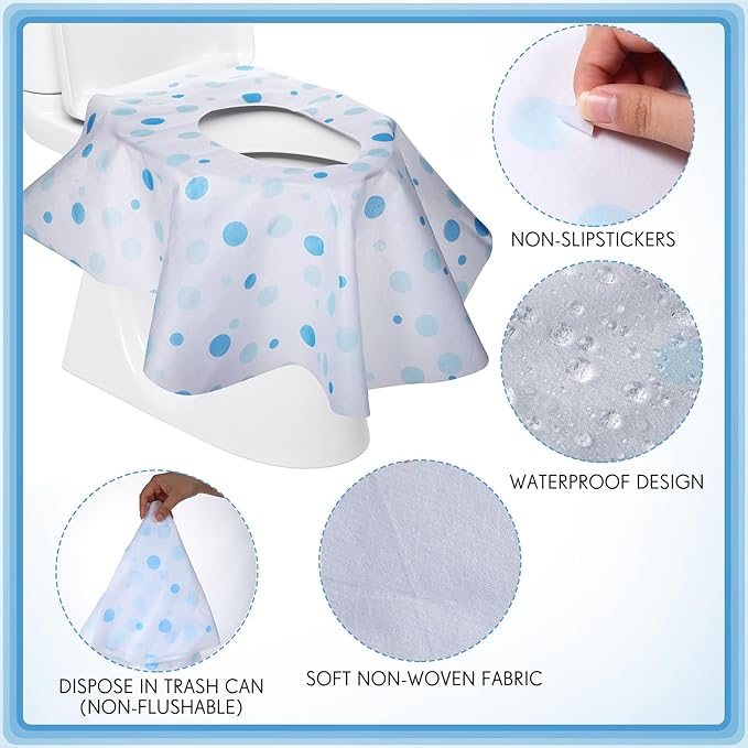 50 Packs Disposable Toilet Seat Covers Extra Large Individually Wrapped for Kids and Adults, Portable Non Slip Waterproof Potty Seat Covers for Toddlers Potty Training, Travel (Dot)
