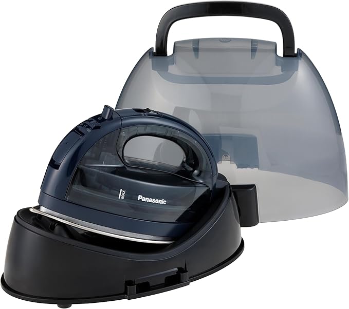 Panasonic NI-WL700A Cordless Steam/Dry Iron, 1500W Wide Stainless Steel Plate, Black/Dark Blue