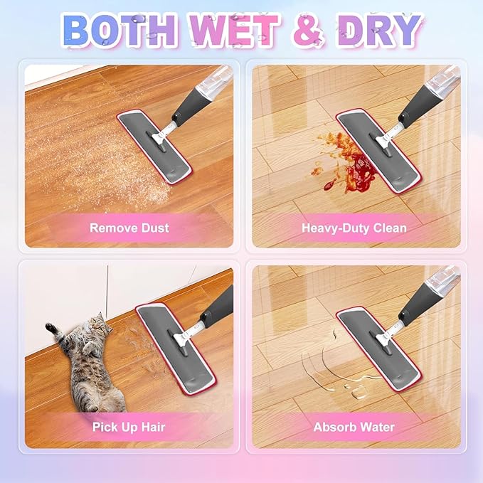 Replacement Microfiber Mop Pads Reusable Compatible with Reveal Spray Mop with Washable Pads, 16.5" Reusable Wet & Dry Mop Replacement Pads Fit for Any Microfiber Reveal Flat Mops(2 Pack)