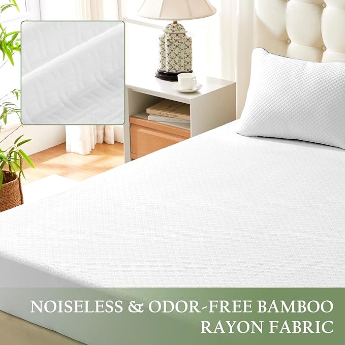 100% Waterproof Full Mattress Protector, Breathable Bamboo Rayon Mattress Cover with 8”-21” Deep Pocket, Noiseless Cool 3D Air Mattress Cover, Hypoallergenic & Odor Resistant