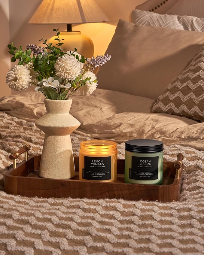 M&SENSE Candles Lemon Vanilla Scented, 11.6oz 70 Hour Long Lasting Candles for Home, 2 Wick Natural Soy Wax in Glass Jar, Stress Relief Gifts for Women and Men