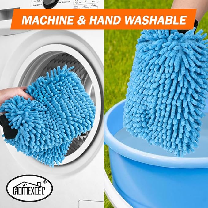 HOMEXCEL Car Wash Mitt, 2PK Chenille Microfiber Wash Mitt, Scratch-Free & Lint-Free, Rich Foam, Highly Absorbent, Double Sided, Perfect for Car Washing and Detailing, 10.2" x 6.7 ", Blue