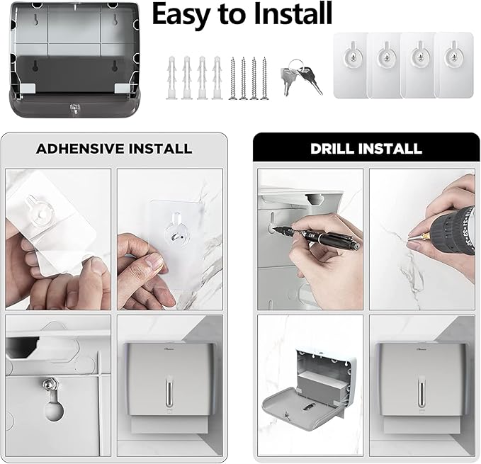 Commercial Paper Towel Dispenser Wall Mount with Key Pack of 2 Plastic 10⅞” Length X 8¼” Height X 3¾” Depth for Restroom