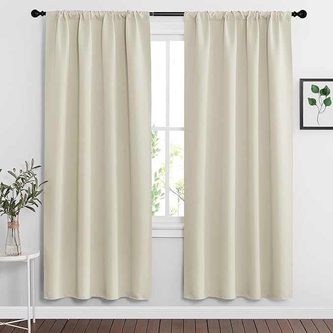RYB HOME Blackout Curtains & Drapes - Light Block Thermal Insulated Privacy Window Covering for Bedroom Living Room Office, W 42 x L 72 inch, Beige, 2 Panels