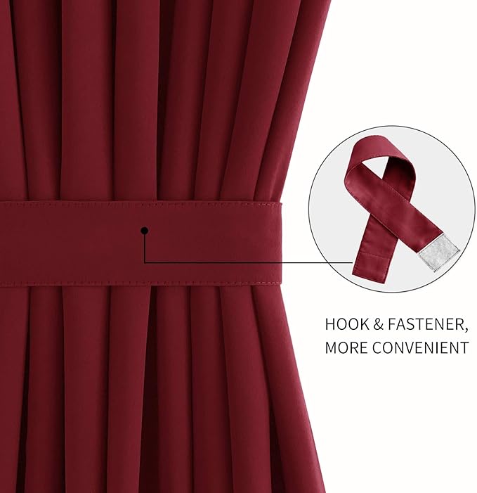 DWCN French Door Curtains – Rod Pocket Thermal Blackout Curtain for Doors with Glass Window, Christmas, Kitchen and Patio Doors for Privacy, 25 X 72 Inches, 1 Curtain Panel with Tieback, Burgundy