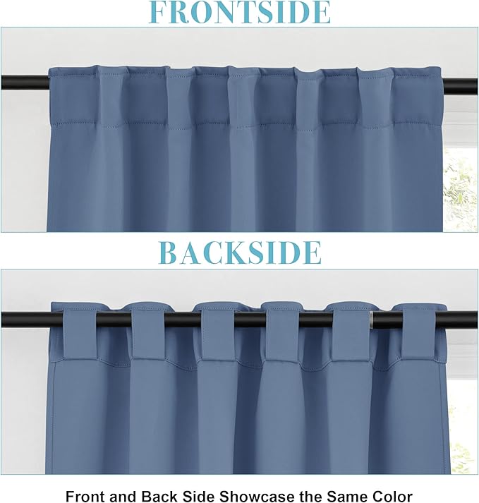 RYB HOME Coastal Blackout Curtains for Bedroom - Thermal Insulated Curtains and Drapes Privacy Shades for Living Room Dining Closet, W42 x L80 inch, 2 Panels, Aqua