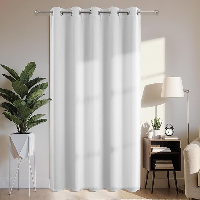 Joydeco Blackout Patio Sliding Door Curtains 90 Inches Long, Grommet Privacy Room Divider Curtains, Extra Wide Thermal Blackout Drapes for Bedroom Living Room (Greyish White, 70Wx90L, 1 Panel)