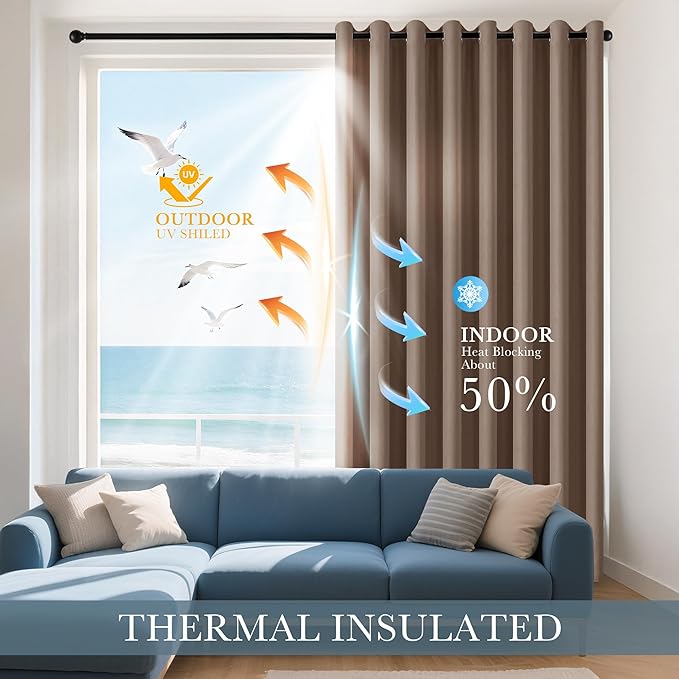 PONY DANCE Blackout Curtain Panels - Window Treatments Room Darkening Thermal Insulated Drapery with Grommets for Living Room Bedroom, W 55" x L 94", Chocolate Brown, 2 Pieces