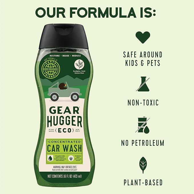 Gear Hugger Car Wash Soap (16 oz, Pack of 1) – Eco-Friendly Car Cleaner, Biodegradable Car Wash with Natural Saponins & Eucalyptus – Safe Car Soap for All Vehicle Surfaces
