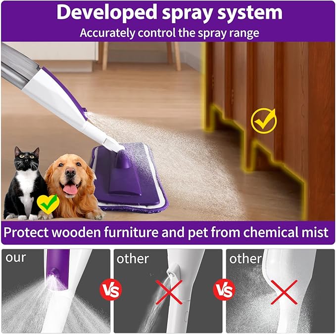 Mops for Floor Cleaning Wet Spray Mop with 14 oz Refillable Bottle and 3 Washable Microfiber Pads Home or Commercial Use Dry Wet Flat Mop for Hardwood Laminate Wood Ceramic