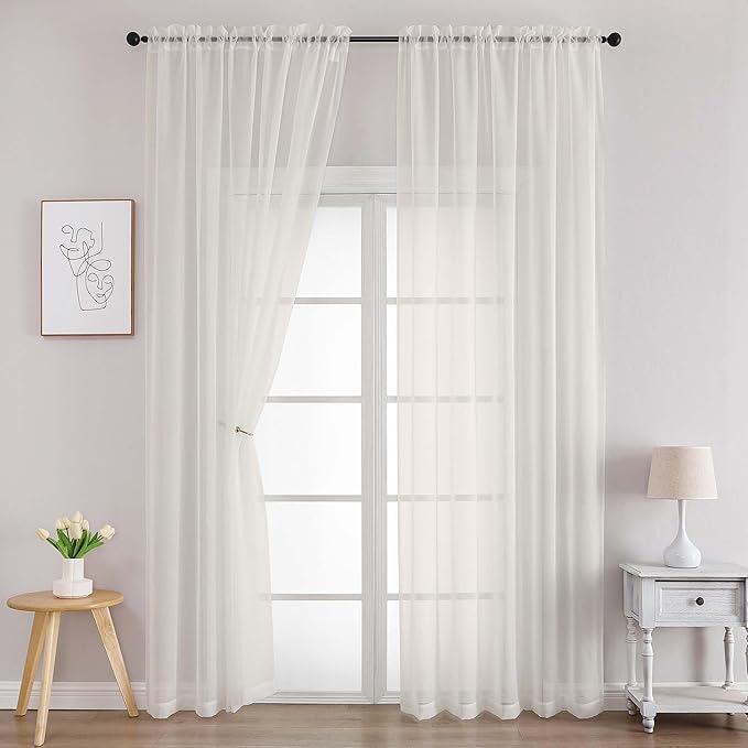 Chyhomenyc Ivory Sheer Curtains 78 Inches Long 2 Panels Set for Living Room, Light Filtering Voile Lightweight Bedroom Curtains, Rod Pocket Solid Window Treatment Drapes, Each 42W x 78L