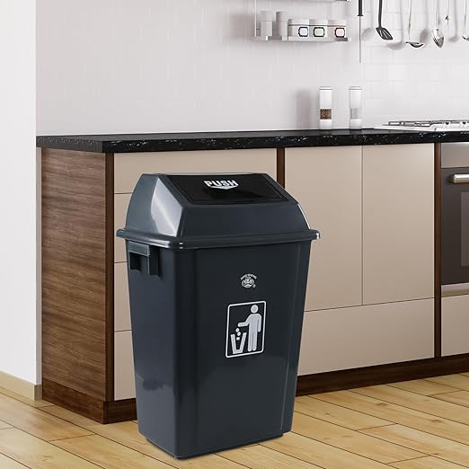 18 Gallon Plastic Trash Can with Swing Lid, 4-Pack Large Kitchen Swing-Top Garbage Can, Grey