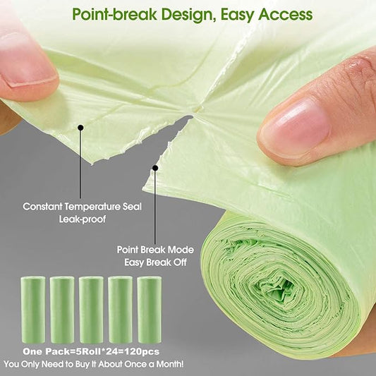 Small Trash Bags 1.2 Gallon 120 Counts Biodegradable Food Waste Bags, Mini 5L Garbage Bags Compost Strong Bathroom Bin Liner Recycle Rubbish Bag for Home Kitchen Office Pet, Green