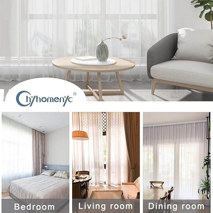 Chyhomenyc Extra Long White Sheer Curtains 120 Inches Long 2 Panels Set, Voile Window Drapes for Wedding Arch/Birthday Party/Hallway Window Guest Room, Each 42Wx120L in, 10FT, Set of 2, White