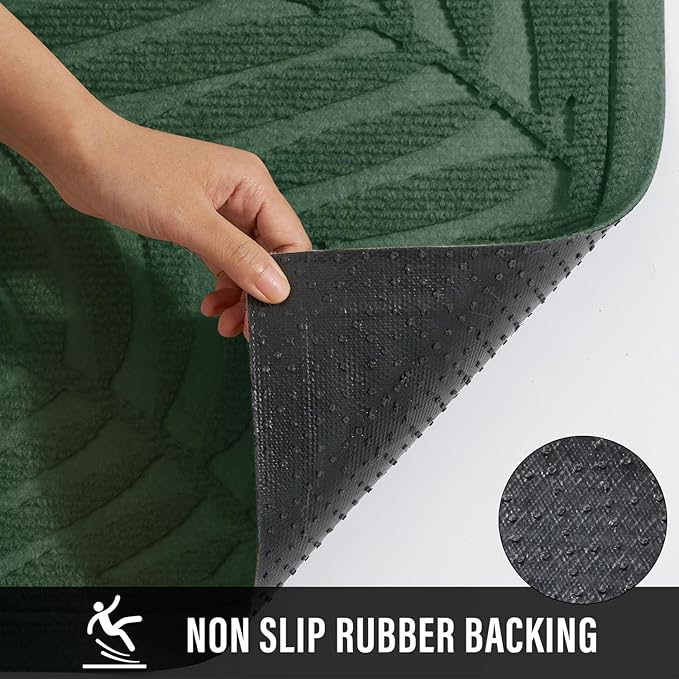 Front Door Mat, Absorbent Resist Dirt Welcome Door Mat Indoor Outdoor, Waterproof Doormat, Sturdy Non Slip Backing, Fade Resistant, Low Profile Entry Mat for Entryway, 29×17, Green