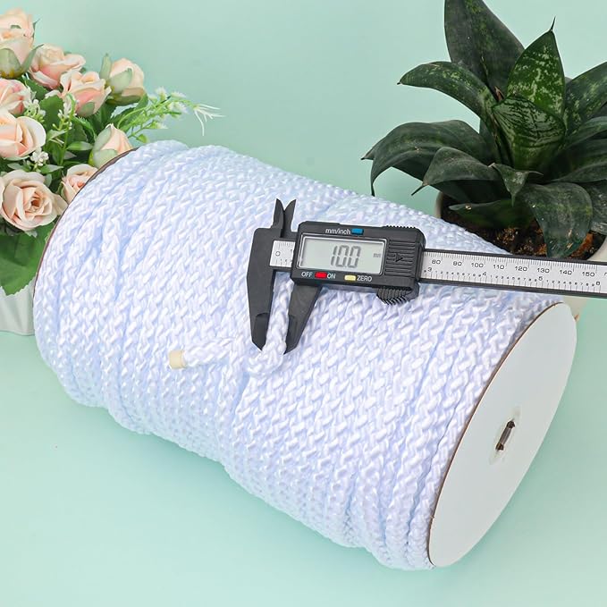 3/8 Inch White Polyester Rope - 250 White Low Stretch Polyester Rope for Hiking, Kayaking, Tarps, Camping