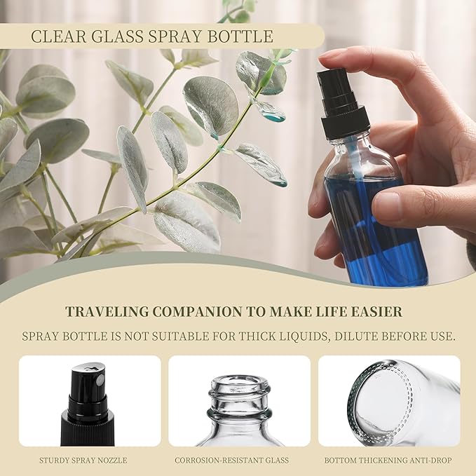 Clear Glass Small Spray Bottles 2 oz 48 Packs,Fine Mist Sprayer Pretty Finish,Refillable Containers mini spray bottles for Cleaning Solutions and Skin Care (Clear 48Pack)