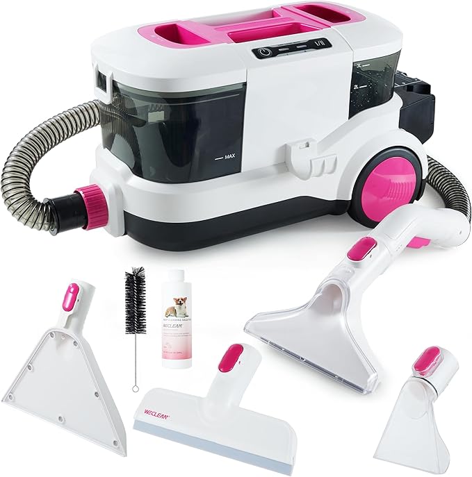 WECLEAN Carpet Cleaner Machine and Stain Remover for Deep Cleaning Upholstery for Carpets Rugs and Fabric Seats,800W 18Kpa，3L Clean Tank and 1.5L Dity Tank, Pink