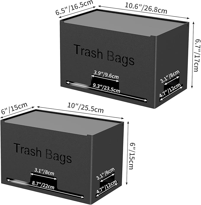 2-Pack Trash Bag Holder Dispenser, Stackable Garbage Bag Dispenser, Extra Large Trash Organizer for Kitchen Laundry Under Sink, Wall Mounted or Freestanding, Metal Black