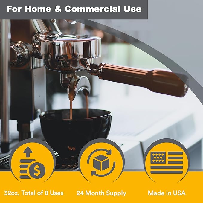Coffee Machine Descaler - 32oz (8 Uses) - Compatible with Nespresso, Breville, Delonghi, Keurig Descaling Solution for Coffee Maker Cleaner and Descaler - Coffee and Espresso Machine Descaler