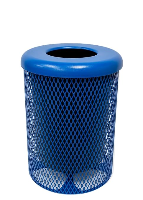 COATEDOUTDOORFURNITURE RFT-TXTLBL Heavy Duty Round Trash Receptacle with Flat Top, Liner Included, 32 Gallon, Textured Light Blue, Made in America
