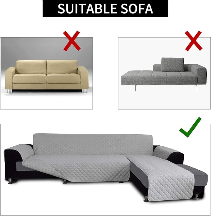 Easy-Going Sofa Slipcover L Shape Sofa Cover Sectional Couch Cover Furniture Protector Mat for Pets Dog Cat (Large,Light Gray/Light Gray)