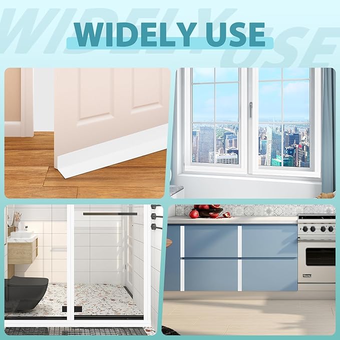 Weather Stripping Door Draft Stopper Flexible Self Adhesive Silicone Door Seal Strip for Glass Doors Windows and Shower Glass Gaps, 2 Inch Wide X 20 Feet Long, White