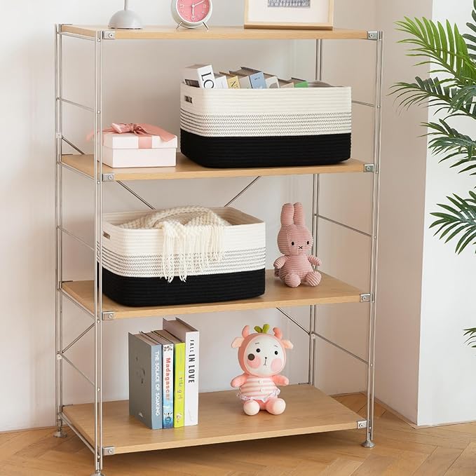 Large Storage Basket for Organizing, Woven Rope Basket for Shelves, Closet Organizer Bins for Clothes, Blanket, Toys, Baby Nursery Storage, 17.7" x 13" x 7.87", 2 Packs Gradient Black