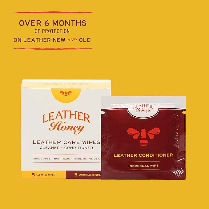 Leather Honey Leather Wipe Kit: Clean & Restore On-The-Go. For Any Color of Leather Couches, Car Seats, Purses, Shoes & Bags. Nontoxic, Ready-to-Use & Made in the USA. 5 Cleaner & 5 Conditioner Wipes