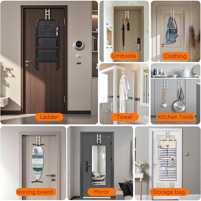FYY Over The Door Hooks - 4 Pack Heavy Duty Dual-Hook Organizer Hanger with Non-Slip Rubber for Towels, Clothes, Hats & Bags Use in Bathroom, Bedroom, Kitchen - Fits Interior Doors Up to 1.6" Beige
