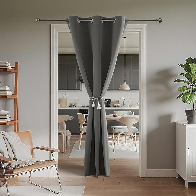 Joydeco Blackout Door Curtain for Doorway Privacy 90 Inches Long, Grommet Closet Curtain for Open Closet, Room Divider for Bedroom Living Room (Light Grey, 52Wx90L, 1 Panel)
