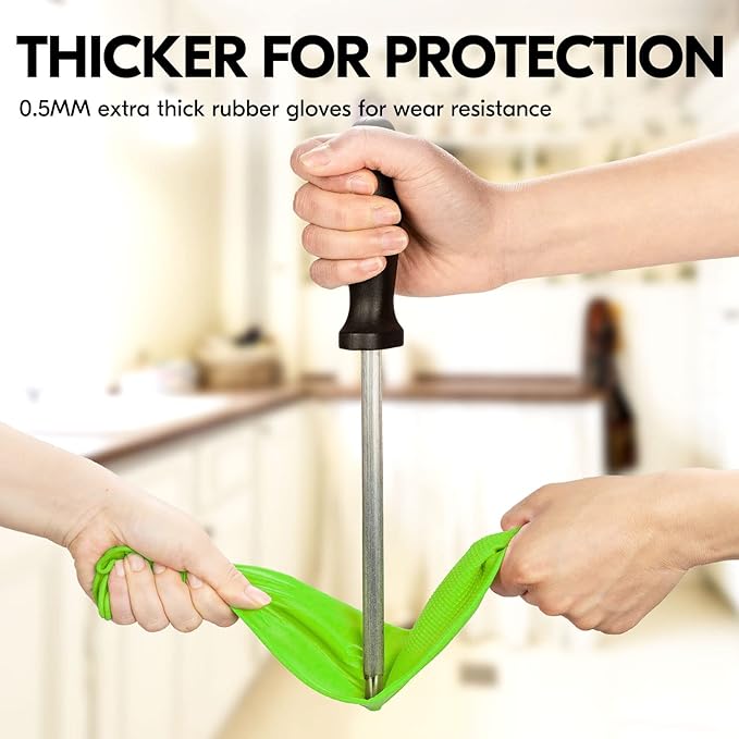 Vgo... 1-Pair Dishwashing Gloves, Reusable Household Gloves, Kitchen Gloves, Long Sleeve, Thick Latex, Cleaning, Washing, Working, Painting, Gardening, Pet Care (Size L,Green, RB2143)