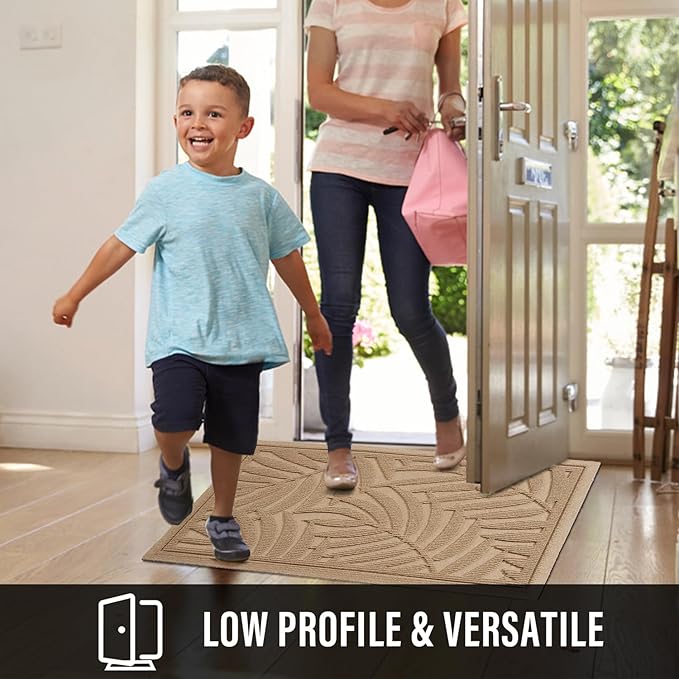 Front Door Mat, Absorbent Resist Dirt Welcome Door Mat Indoor Outdoor, Waterproof Doormat, Sturdy Non Slip Backing, Fade Resistant, Low Profile Entry Mat for Entryway, 36×24, Beige