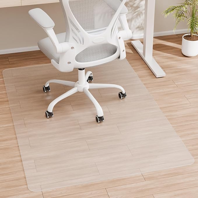 Office Chair Mat for Hardwood Floor, 48” x 40” Crystal Clear Hard Floor Chair Mat, Transparent Floor Protector Mat Flat Without Curling
