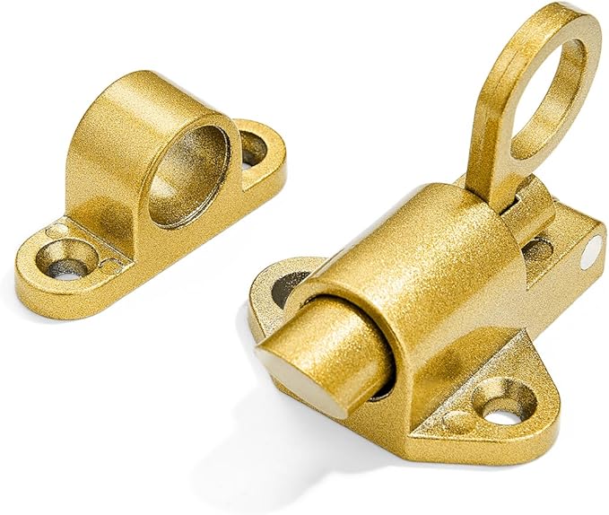 3 Packs Self-Closing Latches，Gold Spring Door Lock，Resilient Bolt Latch Aluminum Alloy Safety Automatic Spring Barrel Slide Door Lock with Screws,Used for Gate,Window and Cabinet etc