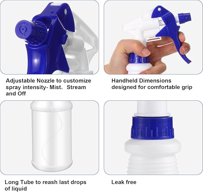 Eccliy 12 Pcs 16 Oz Plastic Spray Bottle, Adjustable Empty Reusable Sprayer for Cleaning, Planting, Water, Bathroom and Kitchen, BBQ, Commercial and Residential(Multicolor,Original)