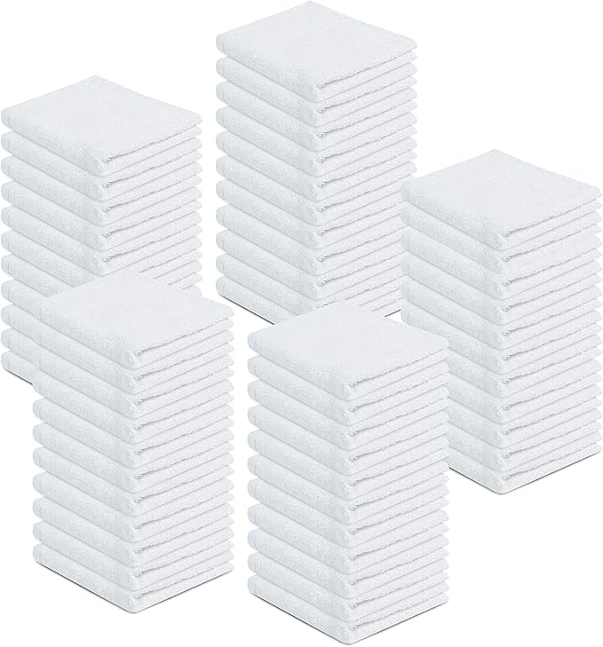 100% Cotton Terry Towels Cleaning Cloths Pack of 100 (12 x 12 Inches) White Cotton Terry Cloth Bar Rags White Bar Towels, Multipurpose High Absorbent Terry Towels for Cleaning Auto Detailing Painting