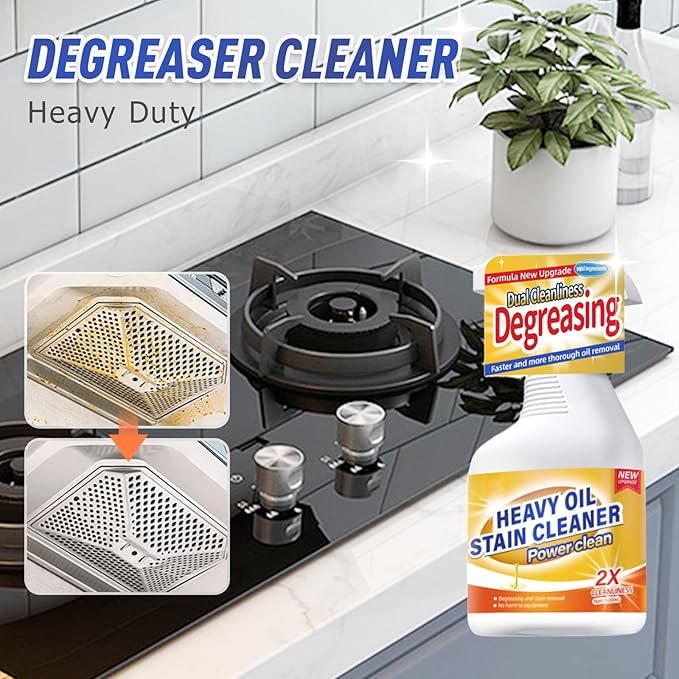 Kitchen Heavy Oil Cleaner, 2025 Newly Upgraded Heavy Duty Oil Stain Remover, 500 ML Multipurpose Cleaner Spray, Kitchen Degreaser Spray for Stovetops, Ovens, Range Hoods (3)