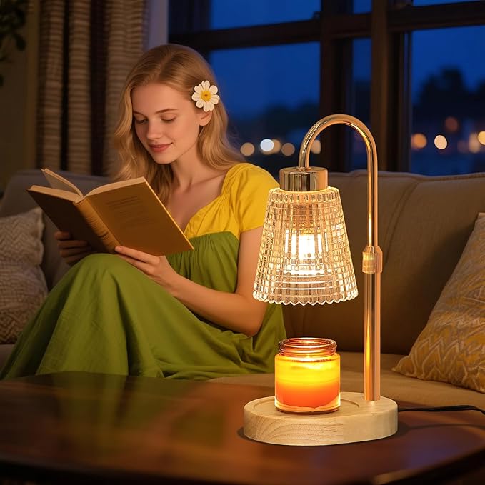 Gold Candle Warmer Lamp with Timer and Dimmer,Fragrance Electric Wax Melt Warmer with 2 Bulbs,Scented Jar Lamp,Mother's Day/Birthday/Christmas Gifts for Mom/Wife,Home Decor,Adjustable Height