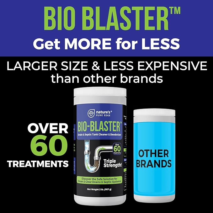 Enzyme Drain and Septic Cleaner and Friendly Bacteria Booster. Extra Large 2 lb. Deodorizes and Unclogs Pipes - Septic Tanks - RV Tanks-and More. No Caustic Chemicals! Dissolves Fats, Oil, and Grease.